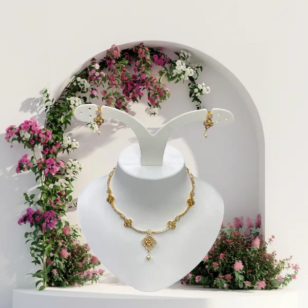 Matt_Gold_Graceful_Pearl_Drop_Floral_Necklace_Set_For_Women