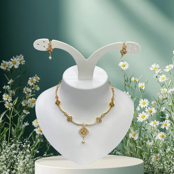 Matt_Gold_Graceful_Pearl_Drop_Floral_Necklace_Set_For_Women