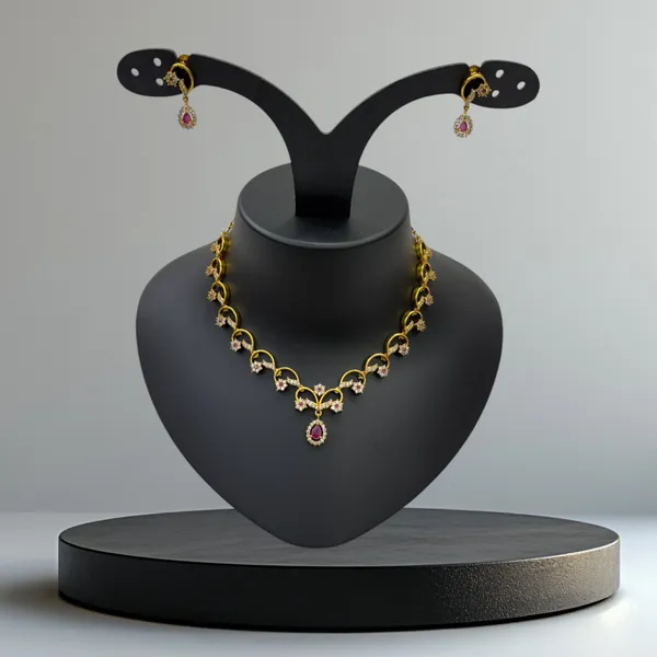 Matt_Gold_American_Diamond_Stone_Necklace_with_Earring_Set_For_Women