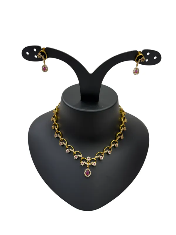 Matt_Gold_American_Diamond_Stone_Necklace_with_Earring_Set_For_Women