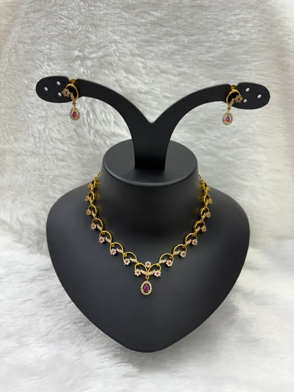 Matt_Gold_American_Diamond_Stone_Necklace_with_Earring_Set_For_Women