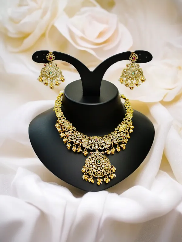 Matt_Gold_American_Diamond_Stone_Necklace_with_Earring_Set_For_Women