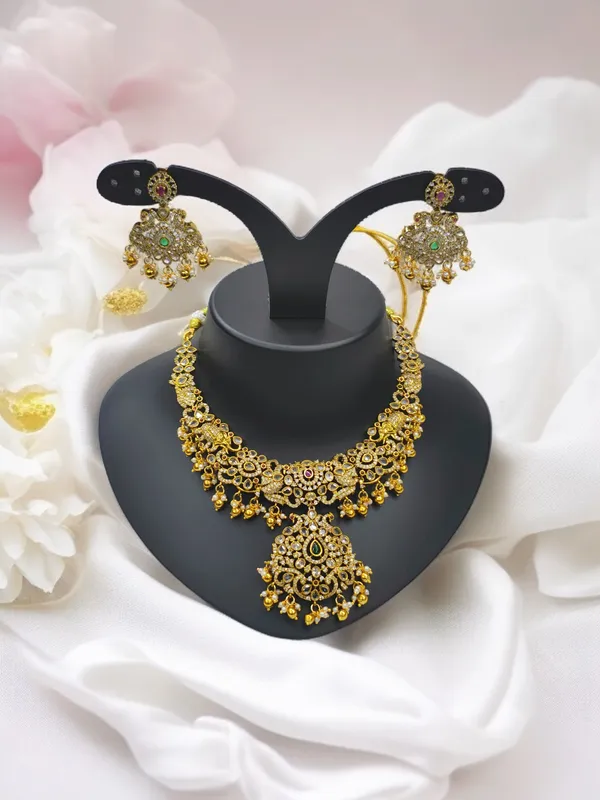 Matt_Gold_American_Diamond_Stone_Necklace_with_Earring_Set_For_Women