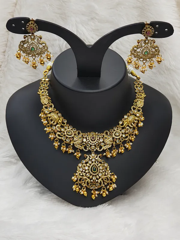 Matt_Gold_American_Diamond_Stone_Necklace_with_Earring_Set_For_Women