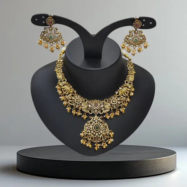 Matt_Gold_American_Diamond_Stone_Necklace_with_Earring_Set_For_Women