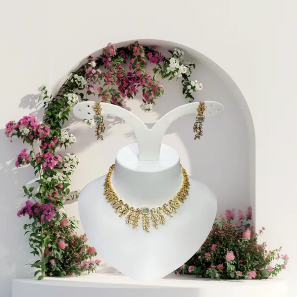 Matt_Gold_Regal_Leaf_Drop_Necklace_Set_For_Women