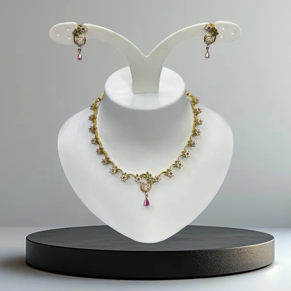 Matt_Gold_Peacock_Bloom_Antique_Necklace_Set_For_Women