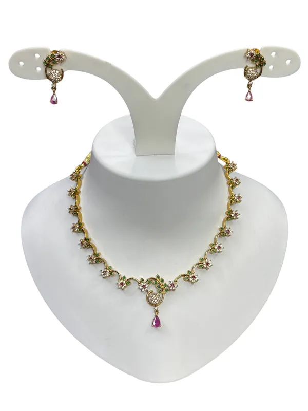 Matt_Gold_Peacock_Bloom_Antique_Necklace_Set_For_Women
