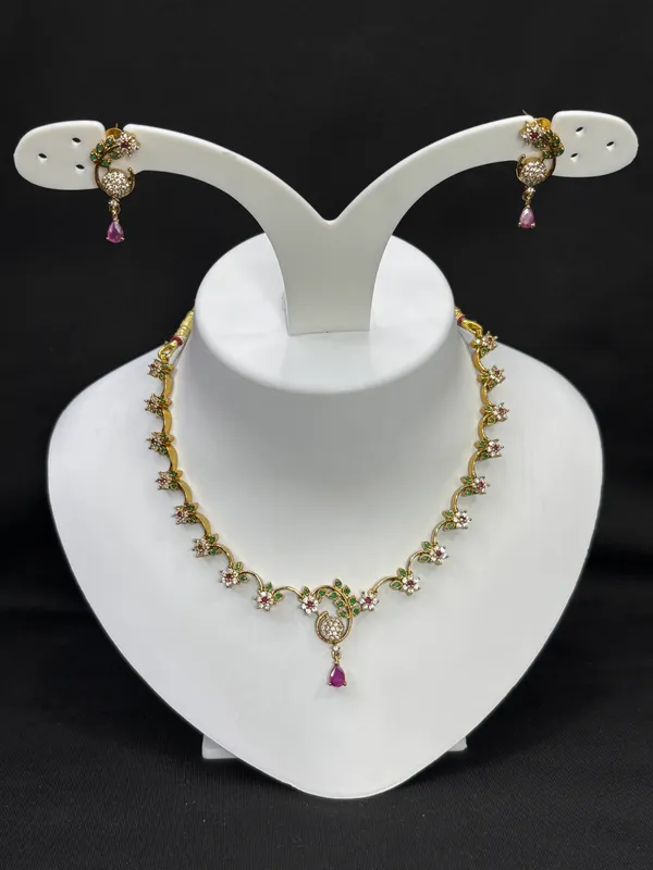 Matt_Gold_Peacock_Bloom_Antique_Necklace_Set_For_Women
