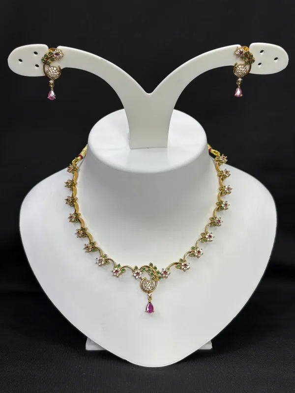Matt_Gold_Peacock_Bloom_Antique_Necklace_Set_For_Women