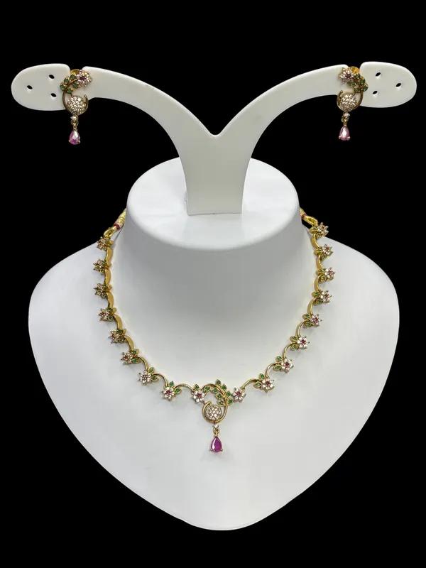 Matt_Gold_Peacock_Bloom_Antique_Necklace_Set_For_Women