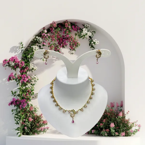 Matt_Gold_Peacock_Bloom_Antique_Necklace_Set_For_Women