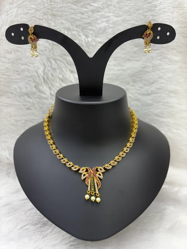 Matt_Gold_American_Diamond_Stone_Necklace_with_Earring_Set_For_Women