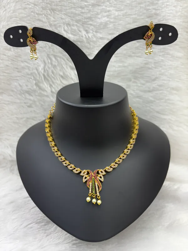 Matt_Gold_American_Diamond_Stone_Necklace_with_Earring_Set_For_Women