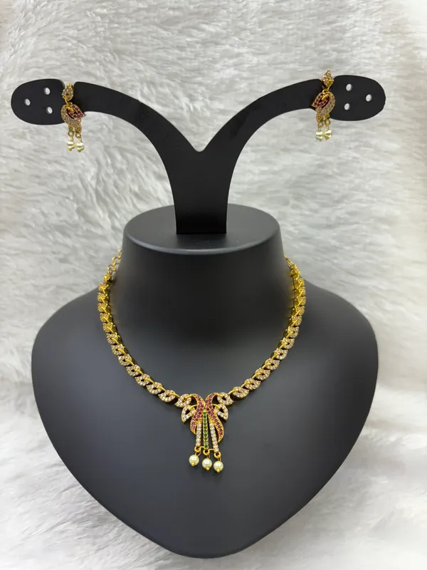 Matt_Gold_American_Diamond_Stone_Necklace_with_Earring_Set_For_Women