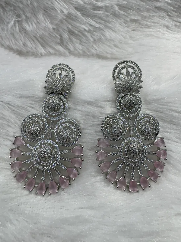 White_Gold_Finish_American_Diamond_Stone_Earring_Set_For_Women