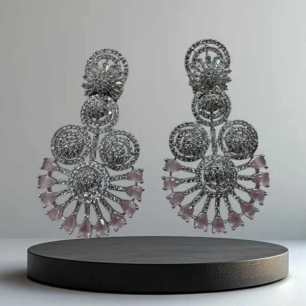White_Gold_Finish_American_Diamond_Stone_Earring_Set_For_Women