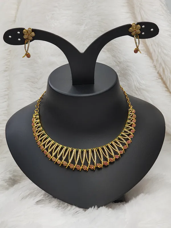 Matt_Gold_American_Diamond_Stone_Necklace_with_Earring_Set_For_Women