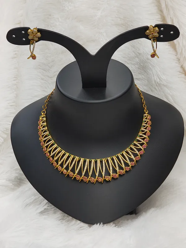 Matt_Gold_American_Diamond_Stone_Necklace_with_Earring_Set_For_Women