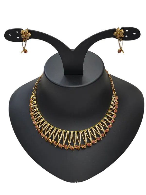 Matt_Gold_American_Diamond_Stone_Necklace_with_Earring_Set_For_Women