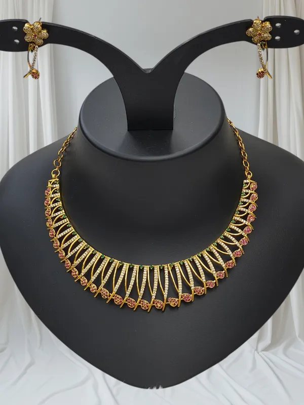 Matt_Gold_American_Diamond_Stone_Necklace_with_Earring_Set_For_Women