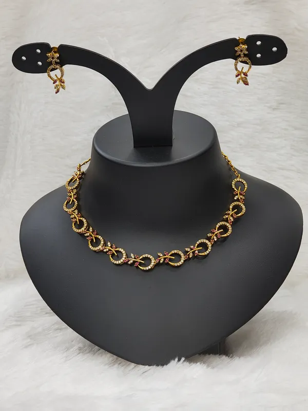 Matt_Gold_American_Diamond_Stone_Necklace_with_Earring_Set_For_Women