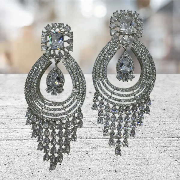 White_Gold_Finish_American_Diamond_Stone_Earring_Set_For_Women