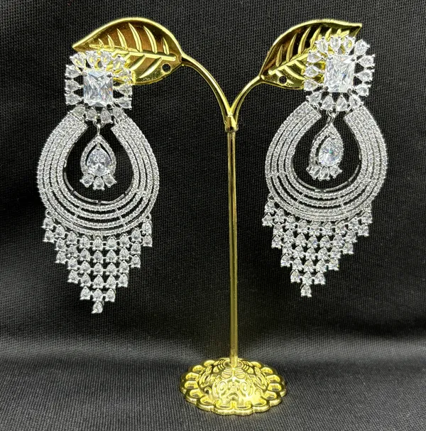 White_Gold_Finish_American_Diamond_Stone_Earring_Set_For_Women