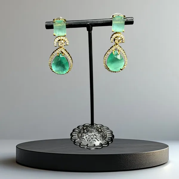 Gold_American_Diamond_Stone_Earring_Set_For_Women