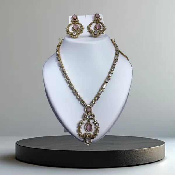 Blush_Radiance_Antique_Gold_Necklace_with_Earring_Set_For_Women