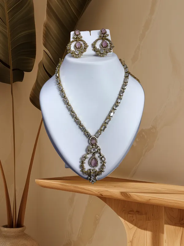 Blush_Radiance_Antique_Gold_Necklace_with_Earring_Set_For_Women