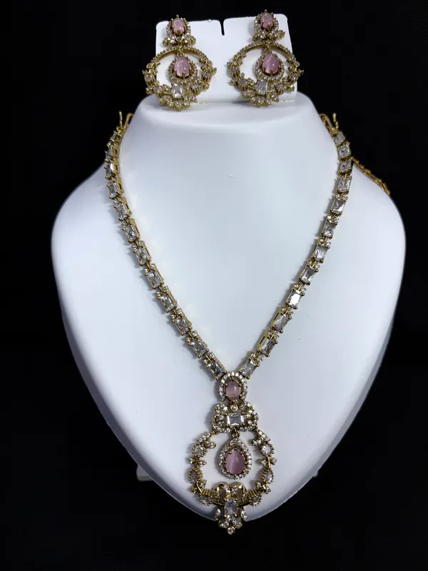 Blush_Radiance_Antique_Gold_Necklace_with_Earring_Set_For_Women