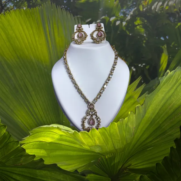 Blush_Radiance_Antique_Gold_Necklace_with_Earring_Set_For_Women