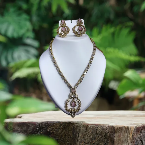 Blush_Radiance_Antique_Gold_Necklace_with_Earring_Set_For_Women