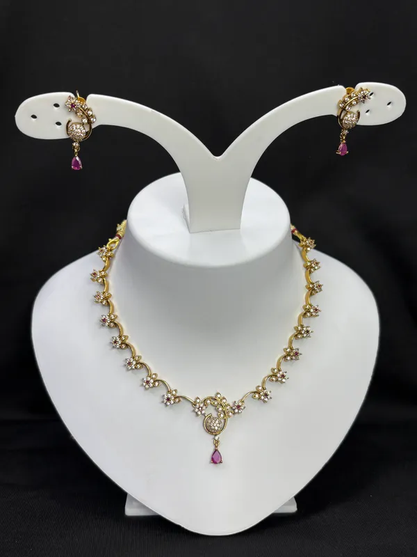 Matt_Gold_Peacock_Bloom_Antique_Necklace_Set_For_Women