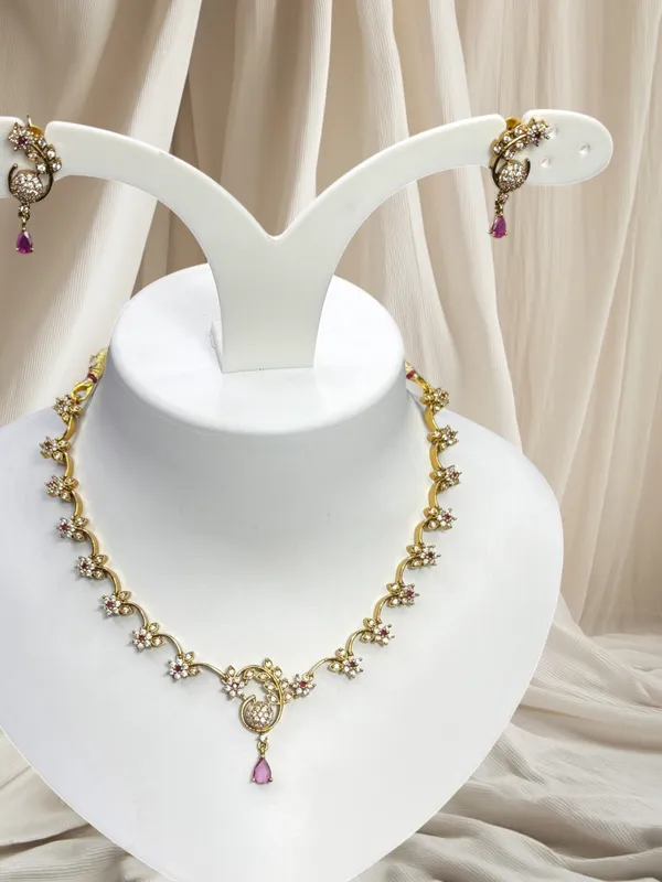 Matt_Gold_Peacock_Bloom_Antique_Necklace_Set_For_Women