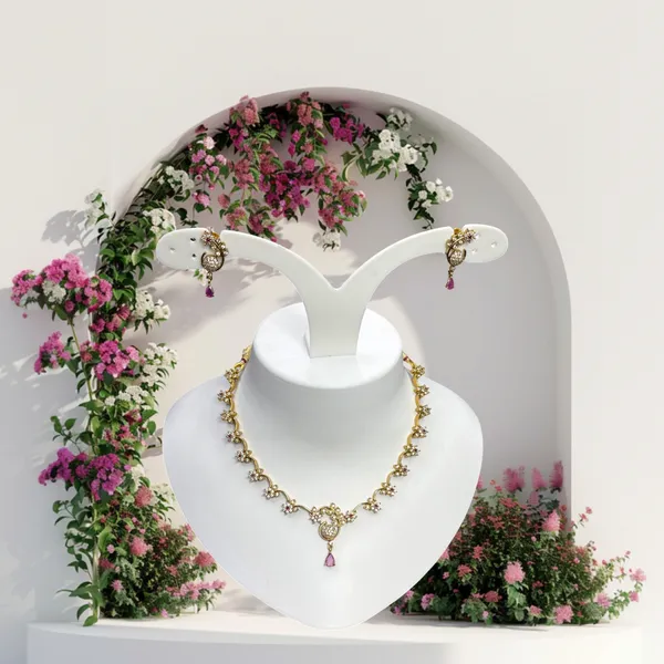 Matt_Gold_Peacock_Bloom_Antique_Necklace_Set_For_Women