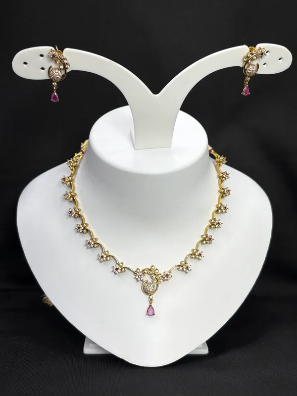 Matt_Gold_Peacock_Bloom_Antique_Necklace_Set_For_Women