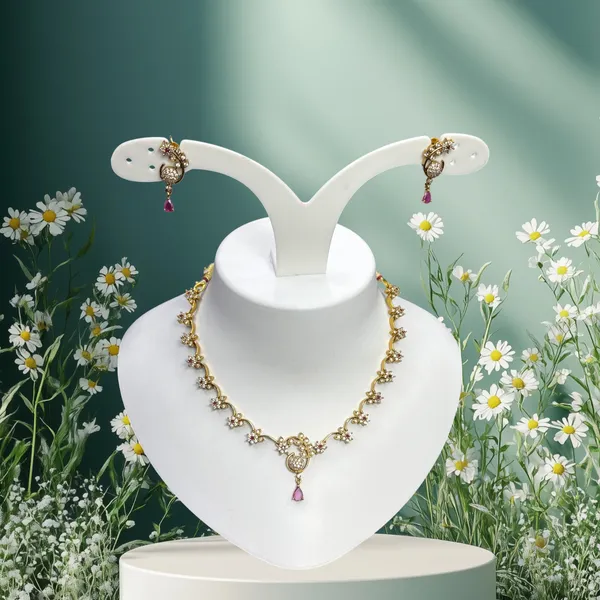 Matt_Gold_Peacock_Bloom_Antique_Necklace_Set_For_Women