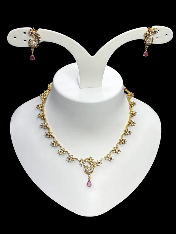 Matt_Gold_Peacock_Bloom_Antique_Necklace_Set_For_Women