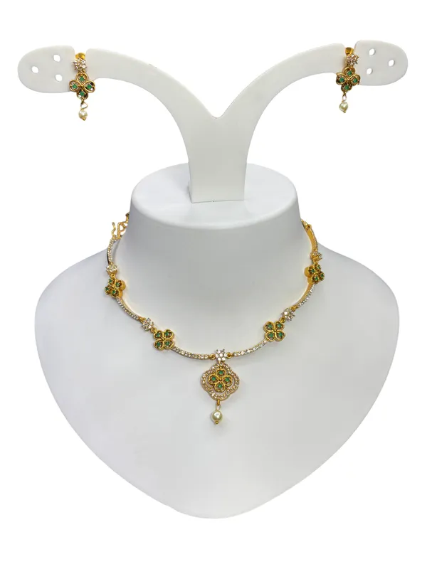 Matt_Gold_Emerald_Blossom_Necklace_Set_For_Women
