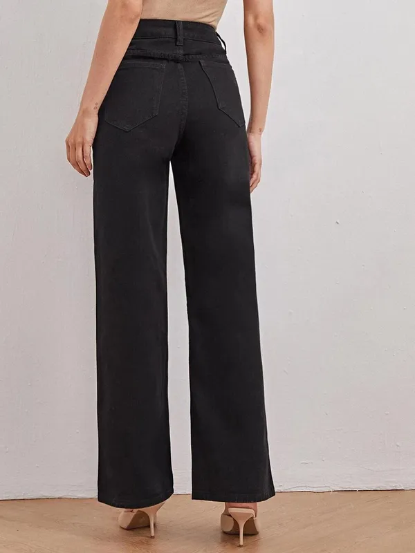 Black_Cotton_Blend_Flared_High_Rise_Jeans_For_Women