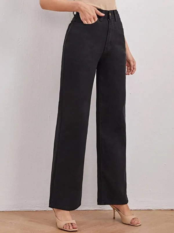 Black_Cotton_Blend_Flared_High_Rise_Jeans_For_Women