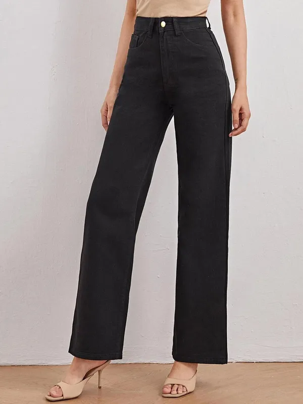 Black_Cotton_Blend_Flared_High_Rise_Jeans_For_Women