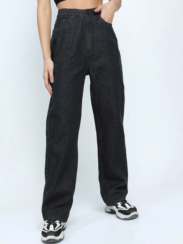 Black_Cotton_Blend_Flared_High_Rise_Jeans_For_Women