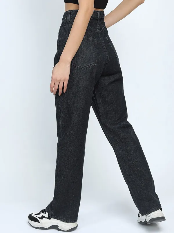 Black_Cotton_Blend_Flared_High_Rise_Jeans_For_Women