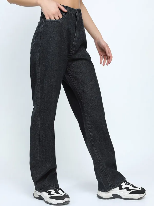 Black_Cotton_Blend_Flared_High_Rise_Jeans_For_Women