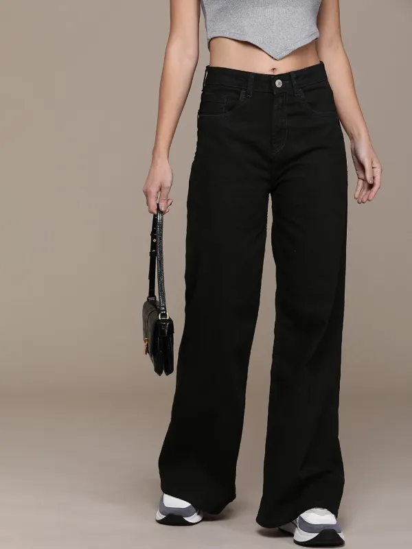 Black_Cotton_Blend_Flared_High_Rise_Jeans_For_Women