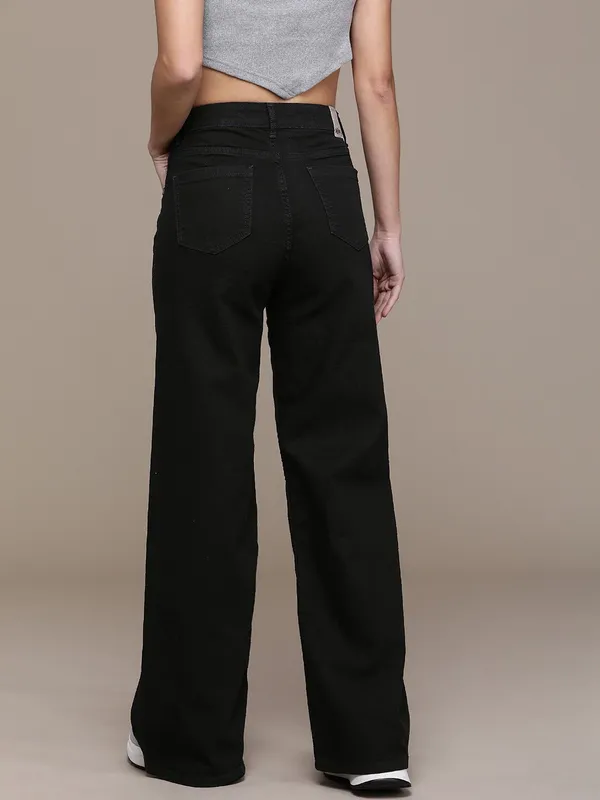 Black_Cotton_Blend_Flared_High_Rise_Jeans_For_Women
