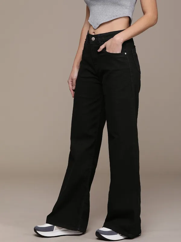 Black_Cotton_Blend_Flared_High_Rise_Jeans_For_Women